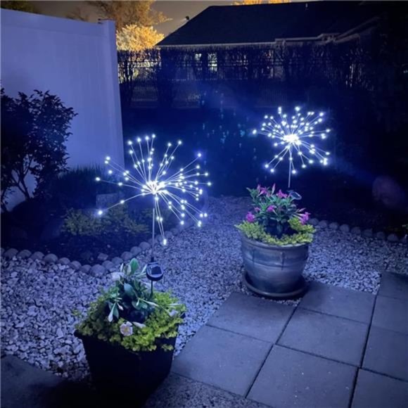 Solar Firework Lights, 2 Pack 120 LEDs 2 Lighting Modes Outdoor Waterproof - Picture 2 of 7